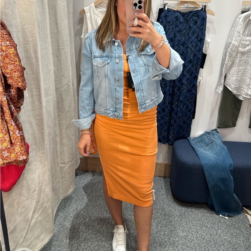 Evereve Orange Bodycon Midi Dress Spaghetti Strap